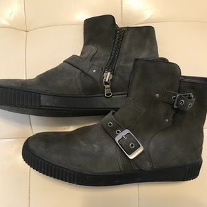John Varvatos Men's Grey Suede side zipper boots